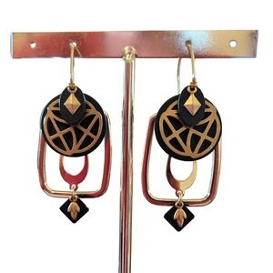 Charmed,  Mixed Media Drop Dangle‎ Statement Earrings Gold Tone Black Whimsygoth